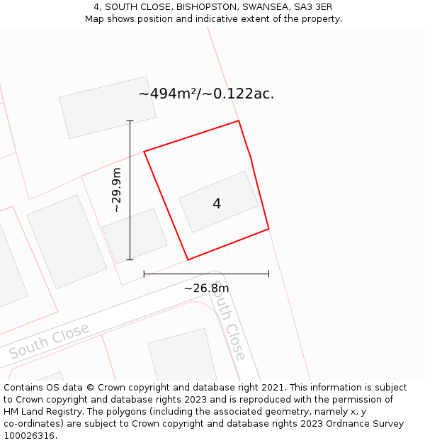 4, SOUTH CLOSE, BISHOPSTON, SWANSEA, SA3 3ER: Plot and title map