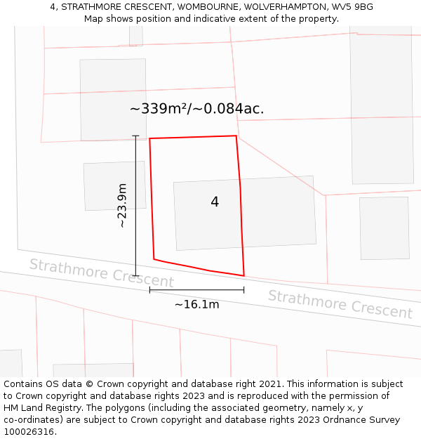 4, STRATHMORE CRESCENT, WOMBOURNE, WOLVERHAMPTON, WV5 9BG: Plot and title map