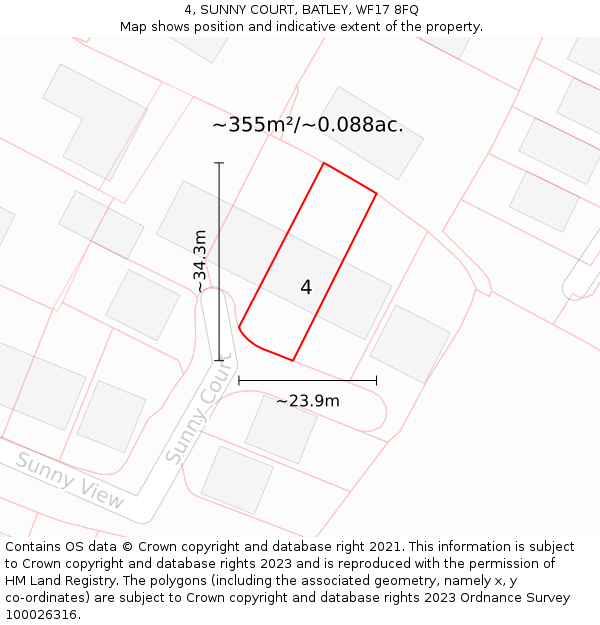 4, SUNNY COURT, BATLEY, WF17 8FQ: Plot and title map