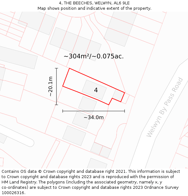 4, THE BEECHES, WELWYN, AL6 9LE: Plot and title map