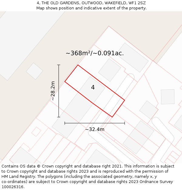 4, THE OLD GARDENS, OUTWOOD, WAKEFIELD, WF1 2SZ: Plot and title map