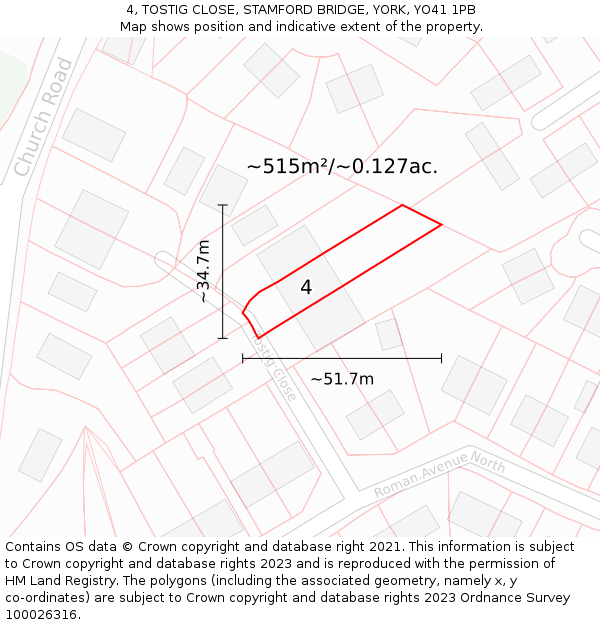 4, TOSTIG CLOSE, STAMFORD BRIDGE, YORK, YO41 1PB: Plot and title map