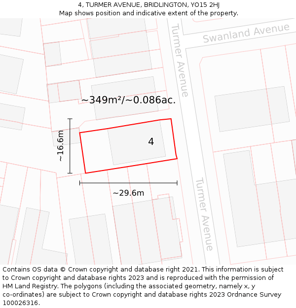 4, TURMER AVENUE, BRIDLINGTON, YO15 2HJ: Plot and title map