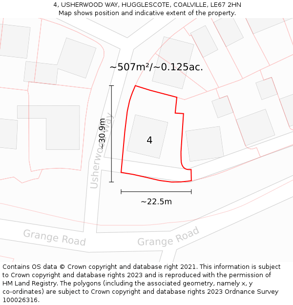 4, USHERWOOD WAY, HUGGLESCOTE, COALVILLE, LE67 2HN: Plot and title map