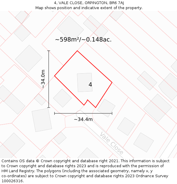 4, VALE CLOSE, ORPINGTON, BR6 7AJ: Plot and title map