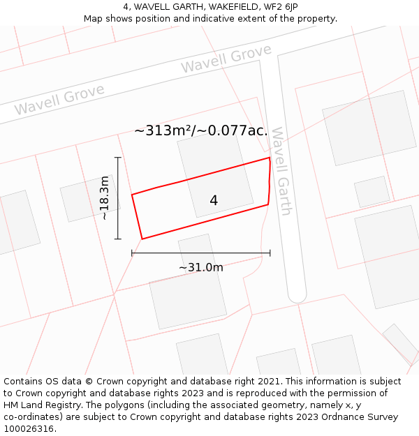 4, WAVELL GARTH, WAKEFIELD, WF2 6JP: Plot and title map