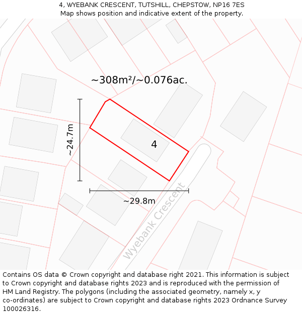 4, WYEBANK CRESCENT, TUTSHILL, CHEPSTOW, NP16 7ES: Plot and title map