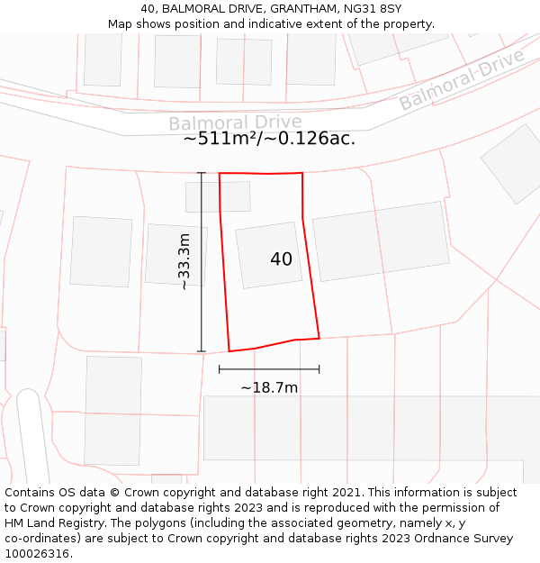 40, BALMORAL DRIVE, GRANTHAM, NG31 8SY: Plot and title map