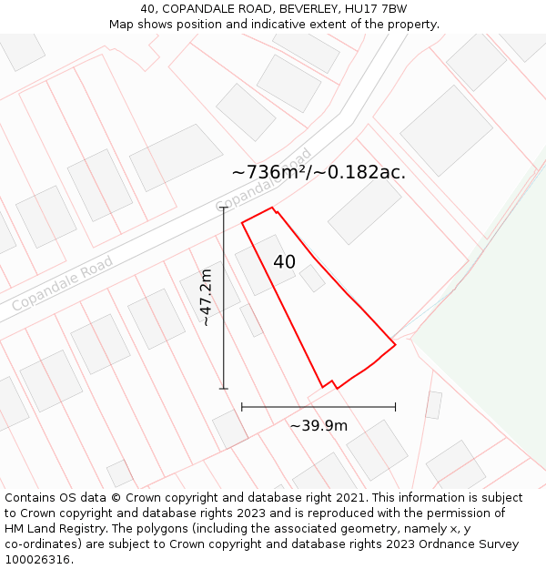 40, COPANDALE ROAD, BEVERLEY, HU17 7BW: Plot and title map