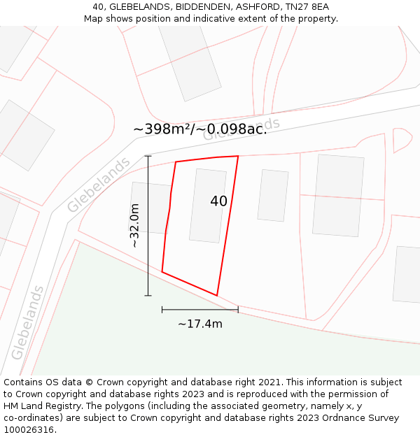 40, GLEBELANDS, BIDDENDEN, ASHFORD, TN27 8EA: Plot and title map