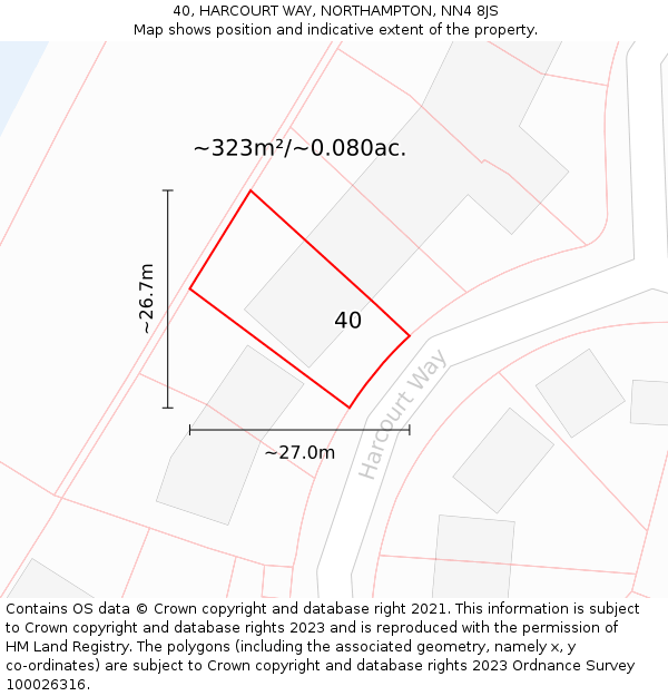 40, HARCOURT WAY, NORTHAMPTON, NN4 8JS: Plot and title map