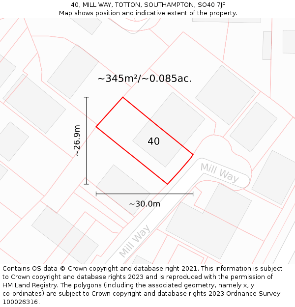 40, MILL WAY, TOTTON, SOUTHAMPTON, SO40 7JF: Plot and title map