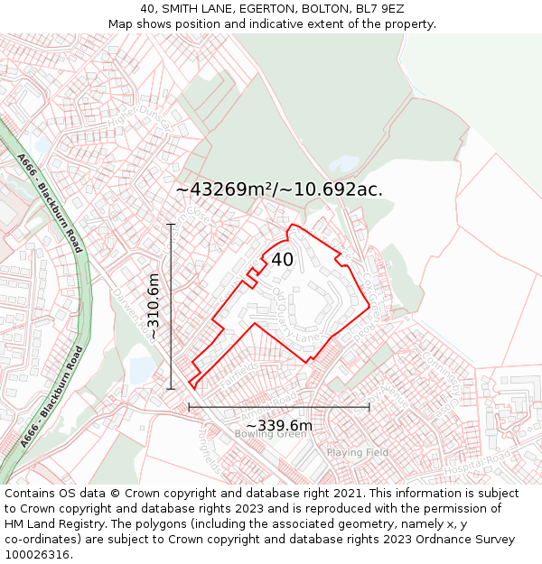 40, SMITH LANE, EGERTON, BOLTON, BL7 9EZ: Plot and title map