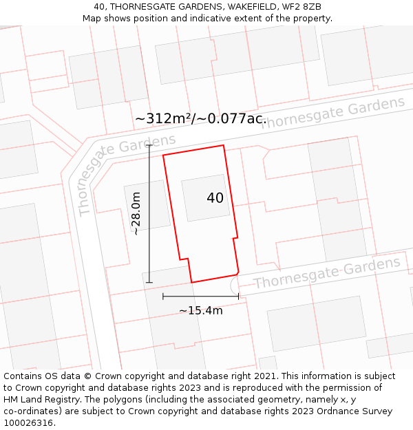 40, THORNESGATE GARDENS, WAKEFIELD, WF2 8ZB: Plot and title map