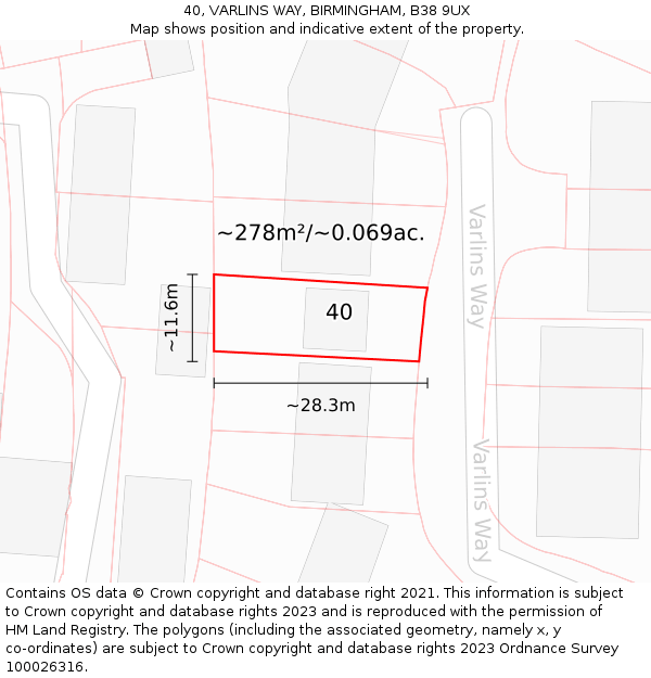 40, VARLINS WAY, BIRMINGHAM, B38 9UX: Plot and title map