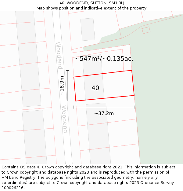 40, WOODEND, SUTTON, SM1 3LJ: Plot and title map