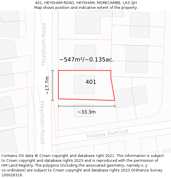 401, HEYSHAM ROAD, HEYSHAM, MORECAMBE, LA3 2JH: Plot and title map