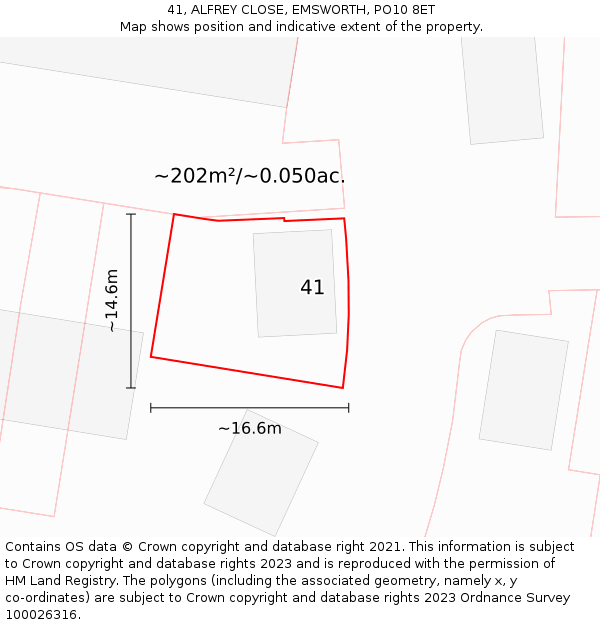 41, ALFREY CLOSE, EMSWORTH, PO10 8ET: Plot and title map