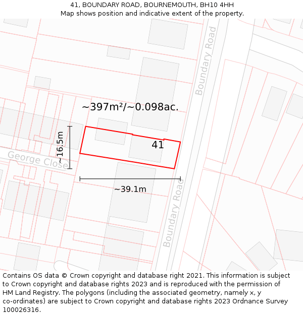 41, BOUNDARY ROAD, BOURNEMOUTH, BH10 4HH: Plot and title map