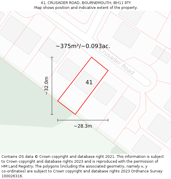 41, CRUSADER ROAD, BOURNEMOUTH, BH11 9TY: Plot and title map