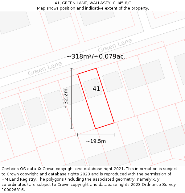 41, GREEN LANE, WALLASEY, CH45 8JG: Plot and title map