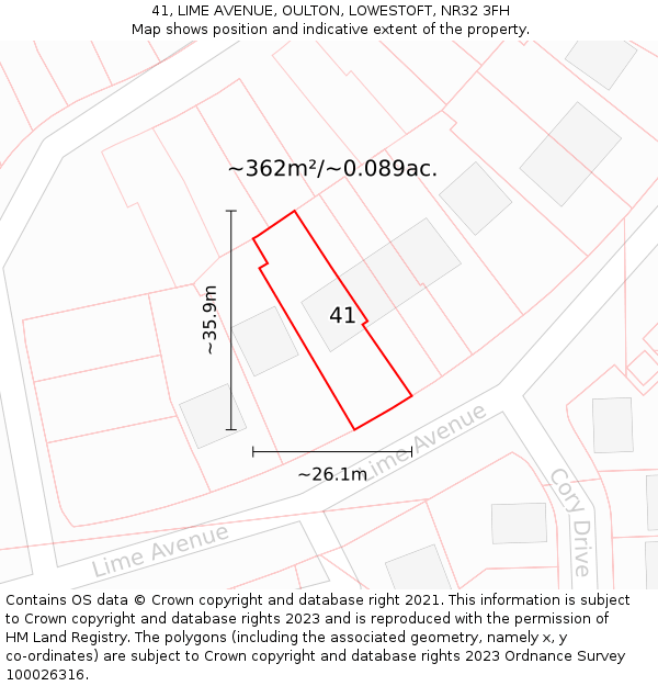 41, LIME AVENUE, OULTON, LOWESTOFT, NR32 3FH: Plot and title map