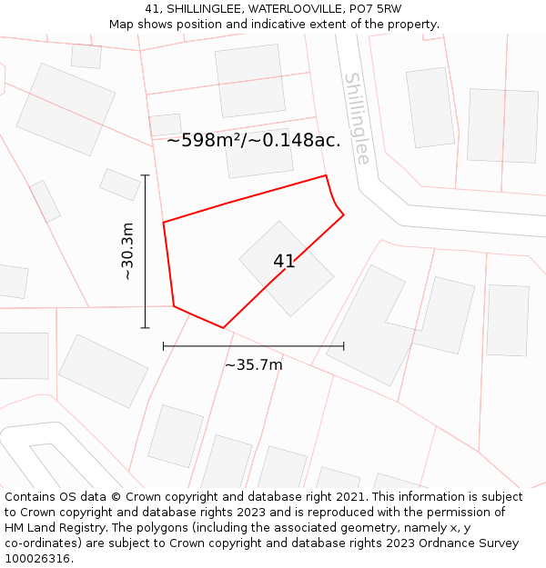 41, SHILLINGLEE, WATERLOOVILLE, PO7 5RW: Plot and title map