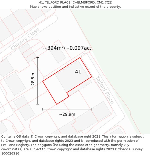 41, TELFORD PLACE, CHELMSFORD, CM1 7QZ: Plot and title map