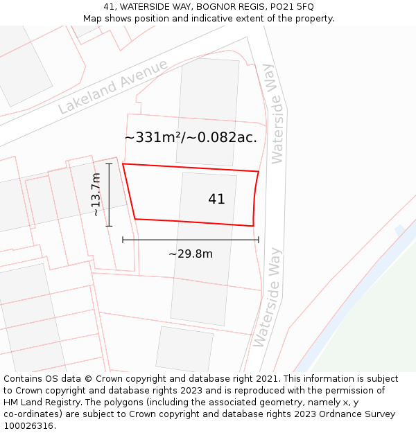 41, WATERSIDE WAY, BOGNOR REGIS, PO21 5FQ: Plot and title map