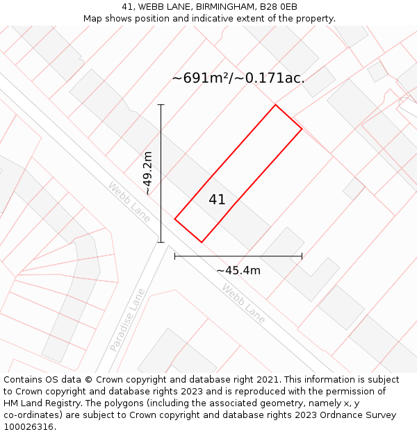 41, WEBB LANE, BIRMINGHAM, B28 0EB: Plot and title map