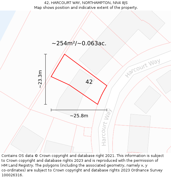 42, HARCOURT WAY, NORTHAMPTON, NN4 8JS: Plot and title map