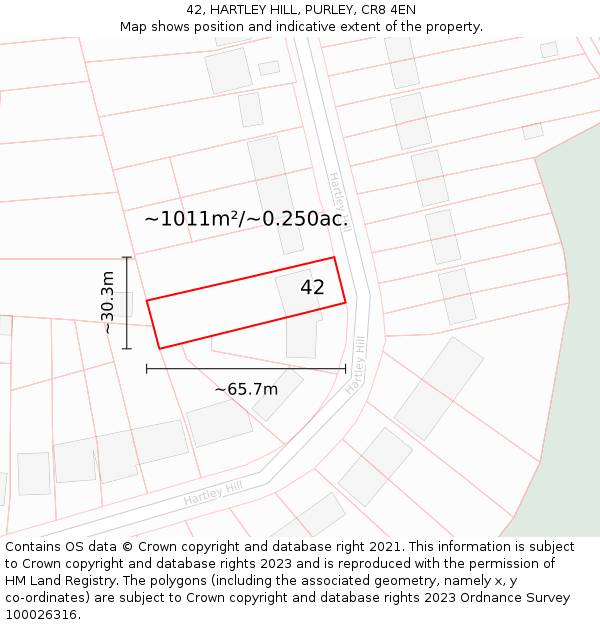 42, HARTLEY HILL, PURLEY, CR8 4EN: Plot and title map