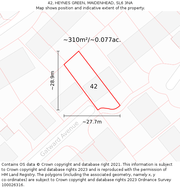 42, HEYNES GREEN, MAIDENHEAD, SL6 3NA: Plot and title map