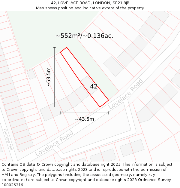 42, LOVELACE ROAD, LONDON, SE21 8JR: Plot and title map