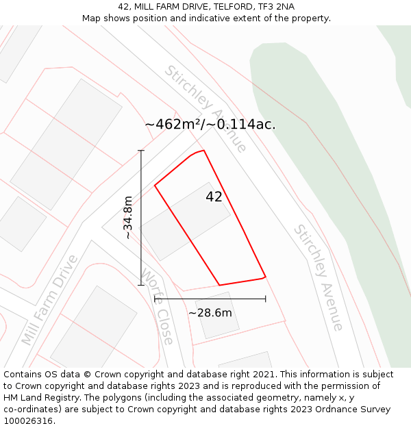 42, MILL FARM DRIVE, TELFORD, TF3 2NA: Plot and title map