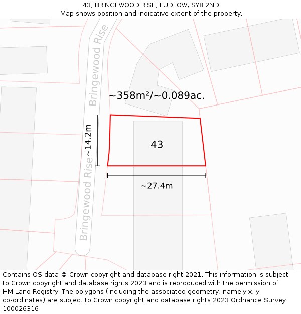 43, BRINGEWOOD RISE, LUDLOW, SY8 2ND: Plot and title map