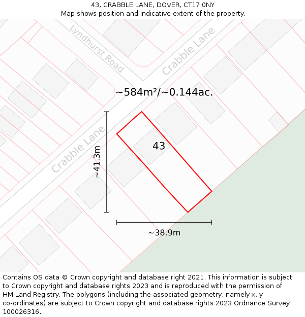 43, CRABBLE LANE, DOVER, CT17 0NY: Plot and title map