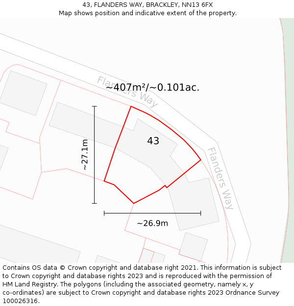 43, FLANDERS WAY, BRACKLEY, NN13 6FX: Plot and title map