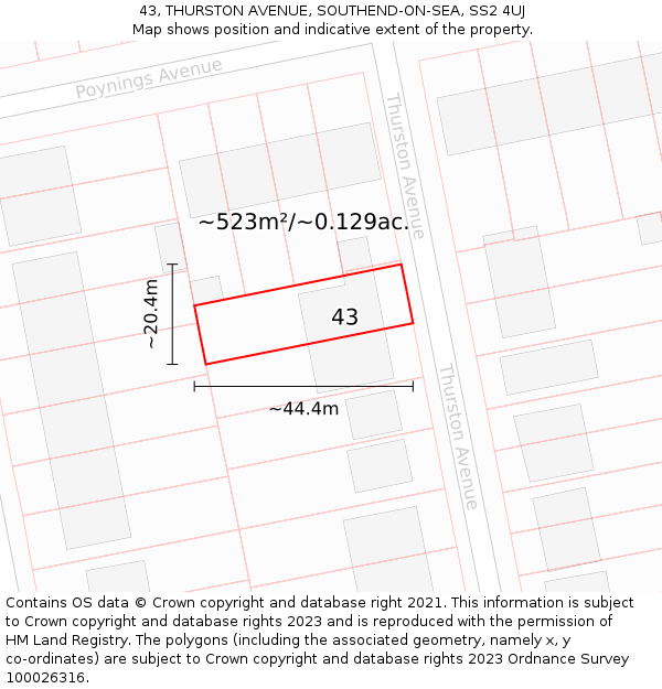 43, THURSTON AVENUE, SOUTHEND-ON-SEA, SS2 4UJ: Plot and title map