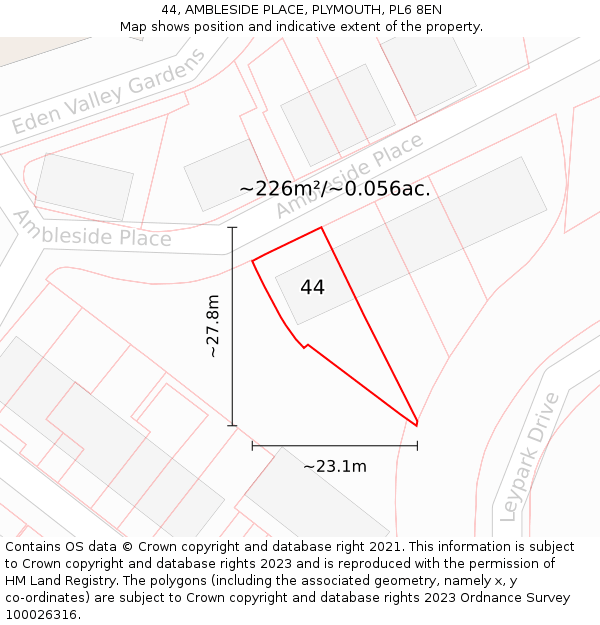 44, AMBLESIDE PLACE, PLYMOUTH, PL6 8EN: Plot and title map