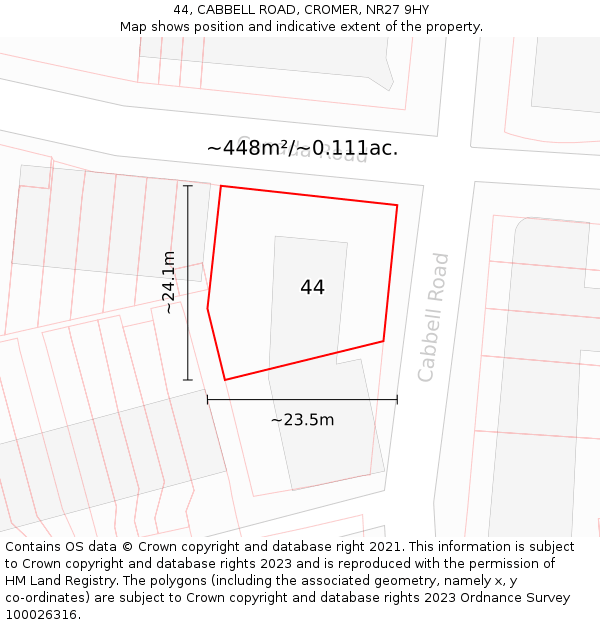 44, CABBELL ROAD, CROMER, NR27 9HY: Plot and title map