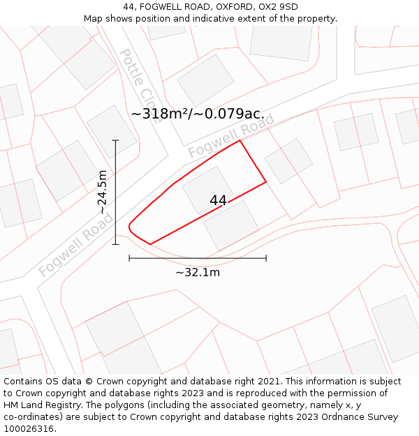 44, FOGWELL ROAD, OXFORD, OX2 9SD: Plot and title map