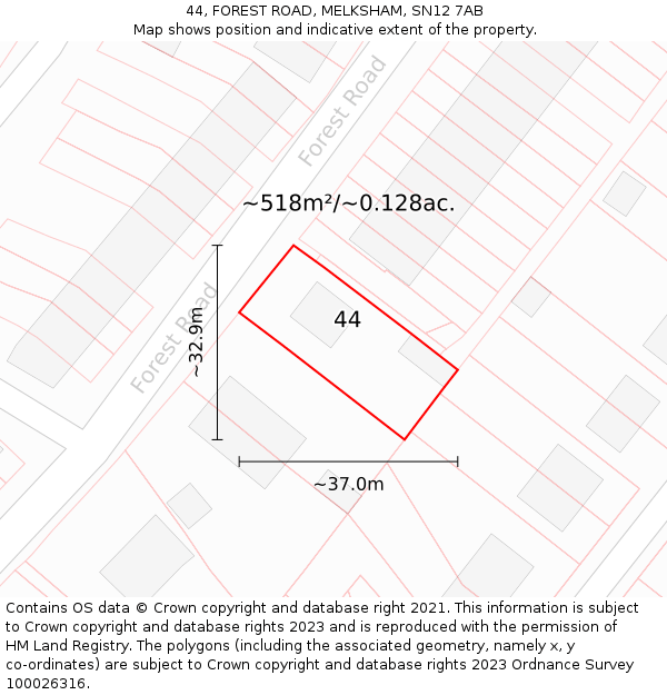 44, FOREST ROAD, MELKSHAM, SN12 7AB: Plot and title map