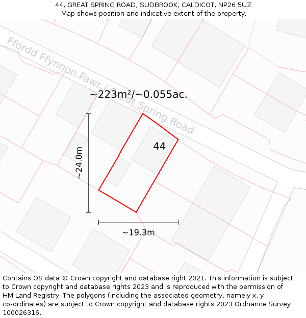 44, GREAT SPRING ROAD, SUDBROOK, CALDICOT, NP26 5UZ: Plot and title map