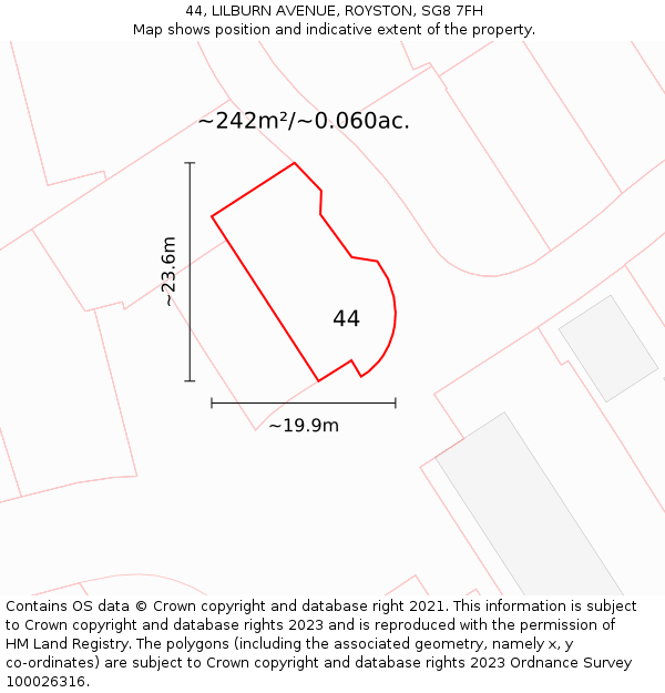 44, LILBURN AVENUE, ROYSTON, SG8 7FH: Plot and title map