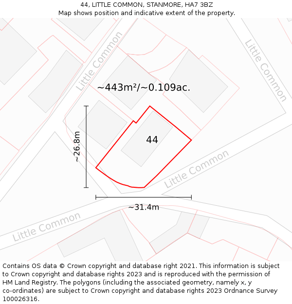 44, LITTLE COMMON, STANMORE, HA7 3BZ: Plot and title map