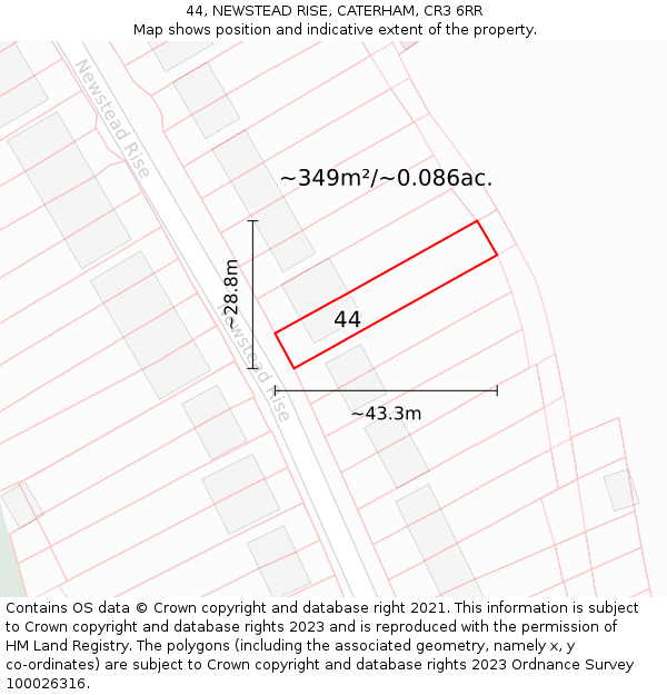 44, NEWSTEAD RISE, CATERHAM, CR3 6RR: Plot and title map