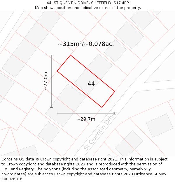 44, ST QUENTIN DRIVE, SHEFFIELD, S17 4PP: Plot and title map