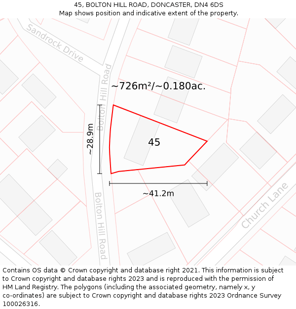 45, BOLTON HILL ROAD, DONCASTER, DN4 6DS: Plot and title map