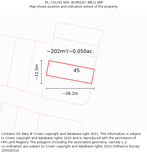 45, COLVIN WAY, BURNLEY, BB12 6BP: Plot and title map